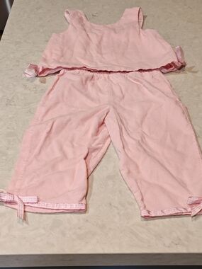 Pink gingham baby romper with bow detail Ladybug brand #0066
